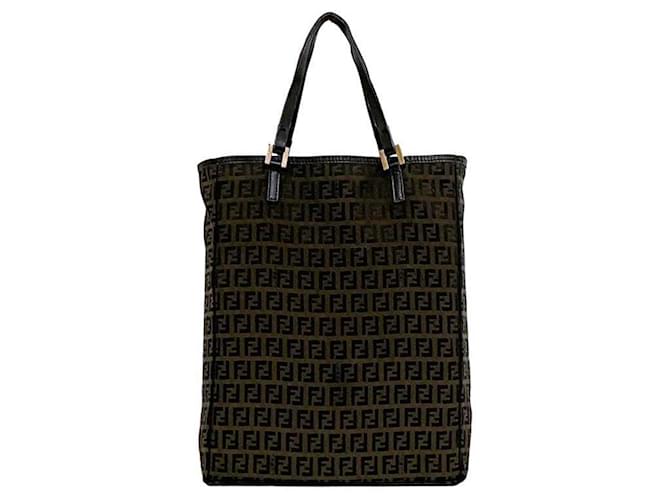 Zucchino Borsa tote in tela e pelle Fendi Marrone Nero