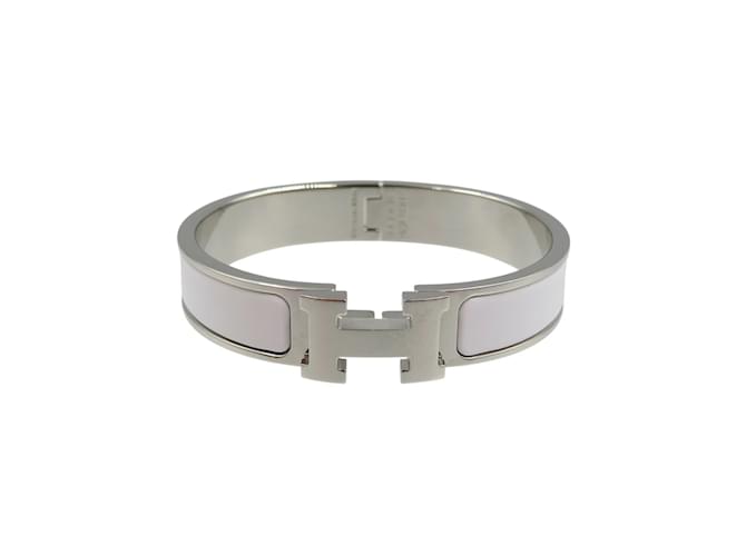 Bracciale Click-Clack PM in metallo argento e bianco di Hermès