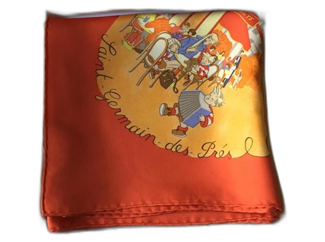 Sublime foulard Hermès intitolato 'Les triplés' con la sua scatola - molto raro e ricercato Arancione