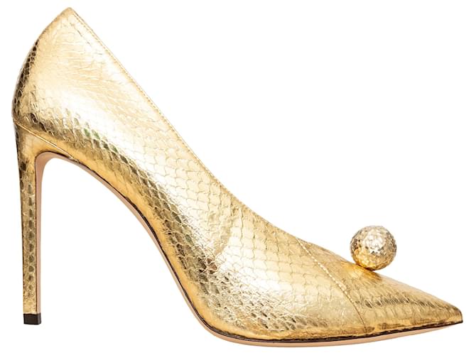 Jimmy Choo Pump Orb in Pelle di Serpente Metallica D'oro