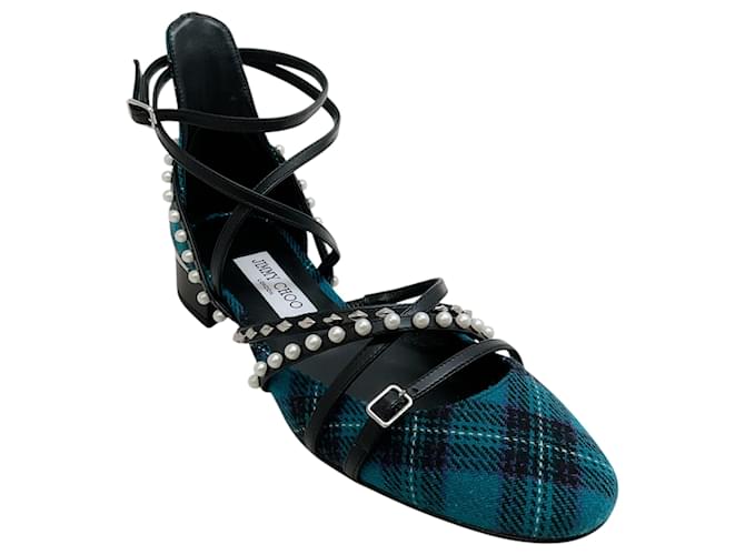 Jimmy Choo Pavone / Tartan Argento Celestia 25 Ballerine Blu