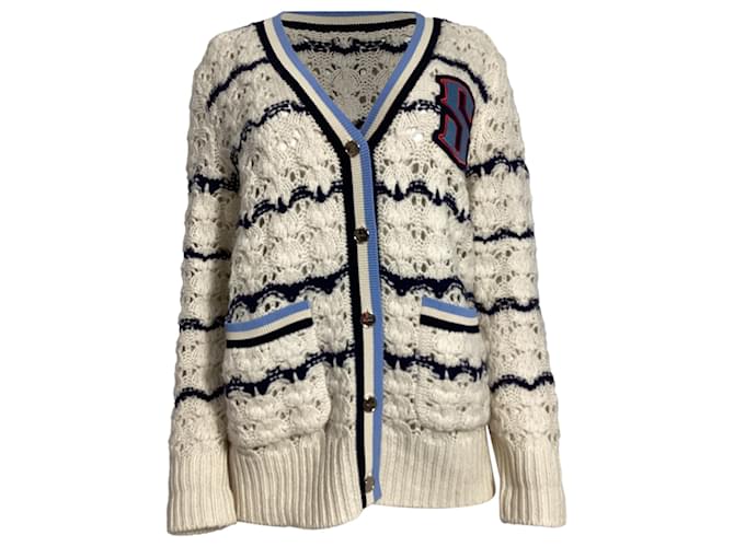Cardigan in lana crema con patch logo Ludvik lavorato a maglia di Sandro Paris Bianco Crudo