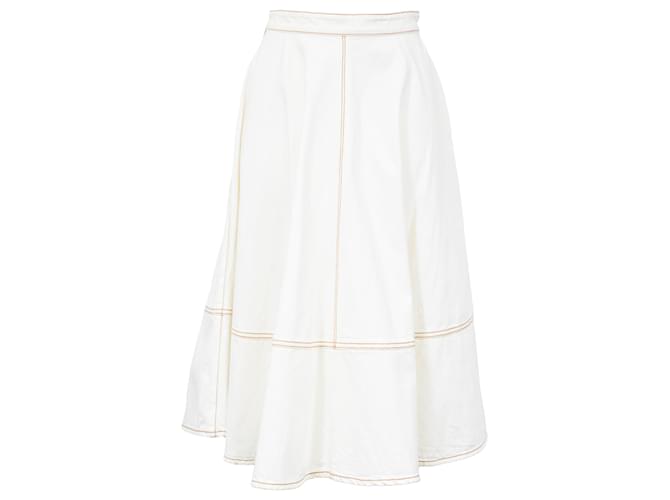 Gonna midi in cotone bianco con cuciture a contrasto Alexander McQueen Crudo