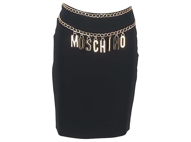 Gonna corta dettagliata con catena logo Moschino Couture in nero e oro triacetato
