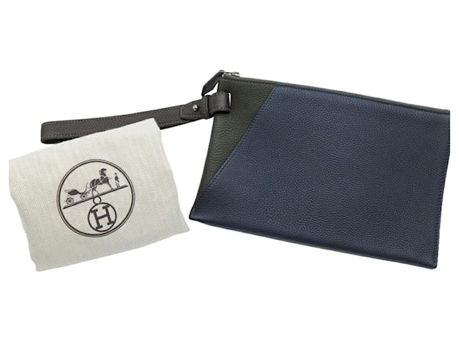 Borsa Clutch Hermès Cabas Vertige 24 Marrone Blu Verde Cachi Blu navy