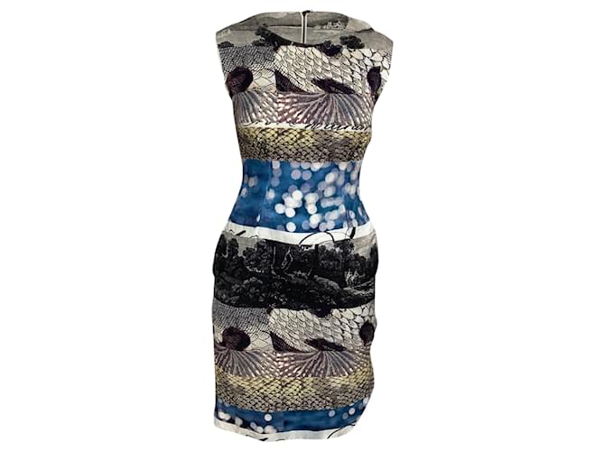 Abito grafico stampato Dries Van Noten in lino multicolore