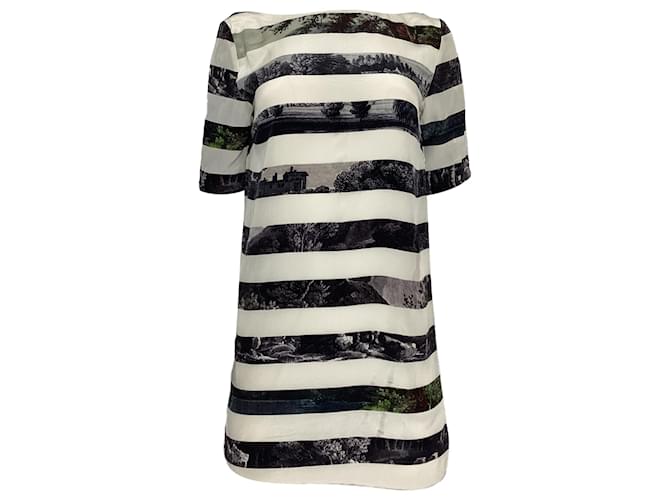 Abito Paesaggio Striato Dries Van Noten in Seta Multicolore Stampa python