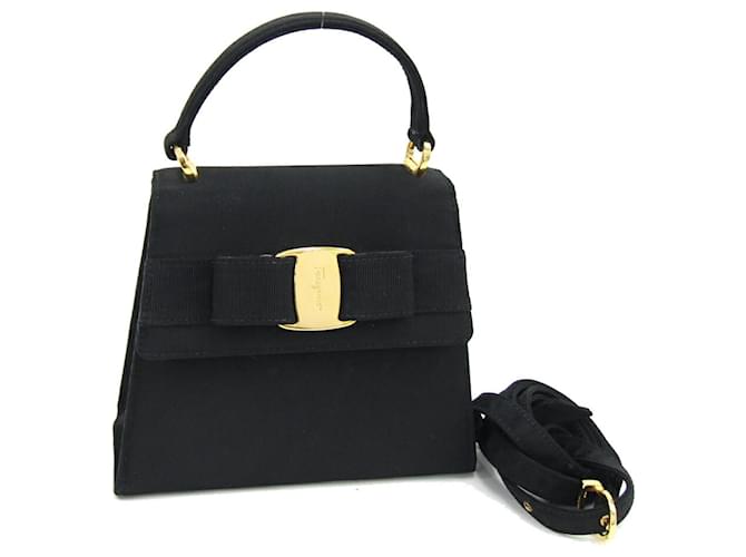 Borsa a mano in tela nera con nastro Vara 21 di Salvatore Ferragamo Nero