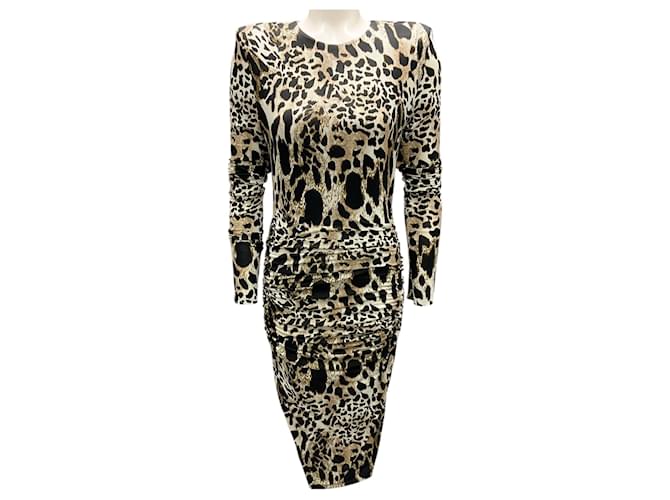Abito da cocktail in jersey arricciato con stampa di lince beige / nero di Alexandre Vauthier