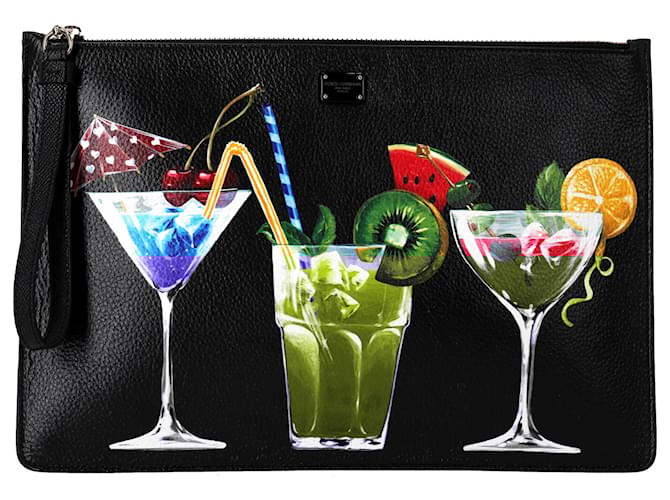 Clutch con stampa cocktail Dolce & Gabbana in pelle nera Multicolore