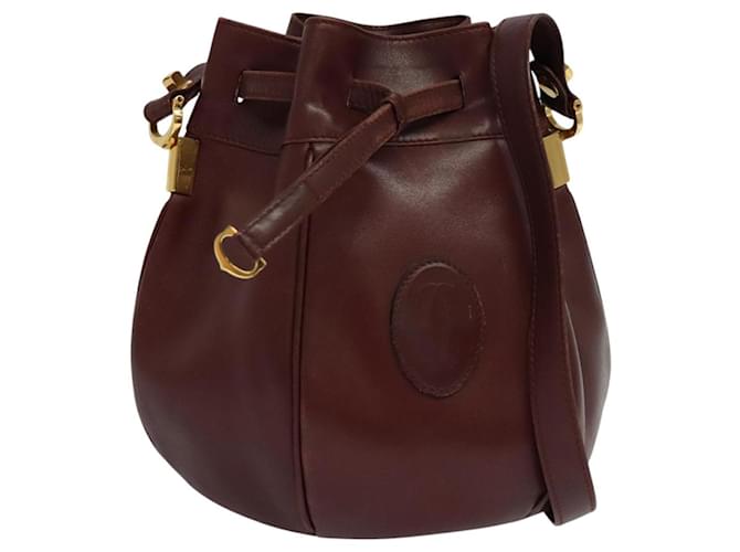 Borsa a spalla CARTIER in pelle bordeaux dorata Auth ac3496 D'oro Bordò