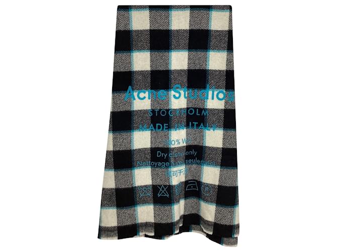 Sciarpa a quadri con stampa logo Acne Studios in lana nera e bianca Multicolore