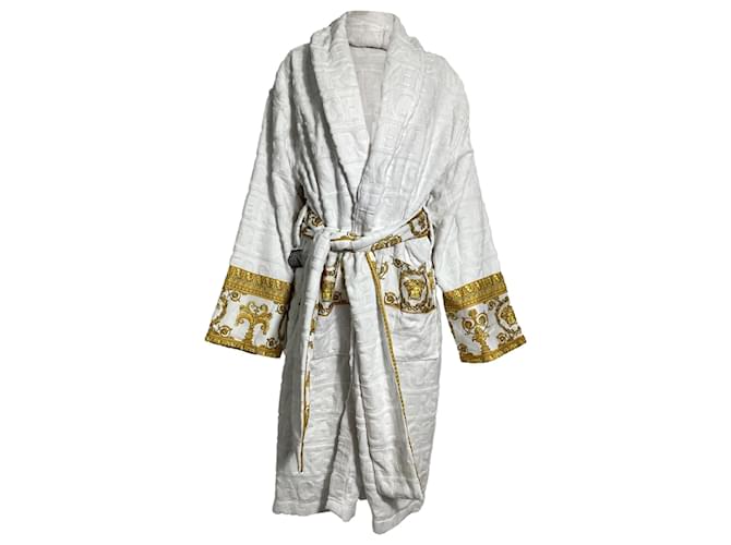 Accappatoio Versace I Love Baroque in cotone bianco Crudo