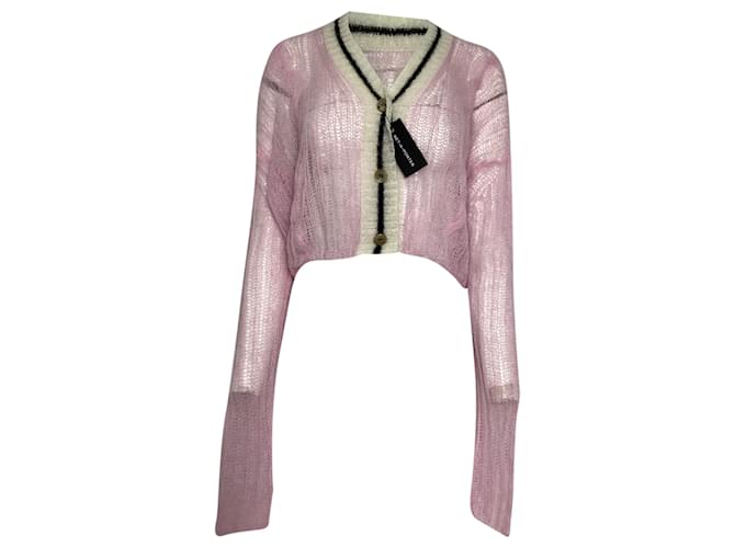 Palm Angels Cardigan in mohair rosa con rifiniture a contrasto Palm Angel