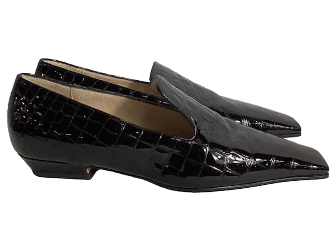 Khaite Marfa Classic Flat Loafers in pelle verniciata nera Nero