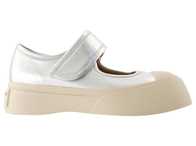 Sneakers Mary Jane - Marni - Pelle - Argento Metallico