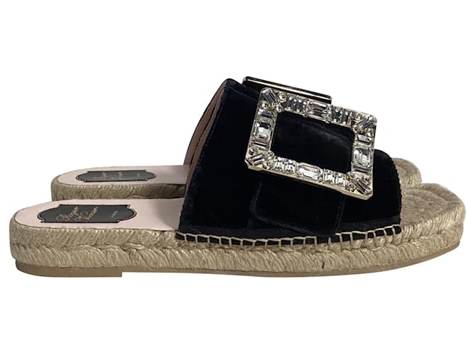 Sandali platform espadrille Strass di Roger Vivier in velluto nero