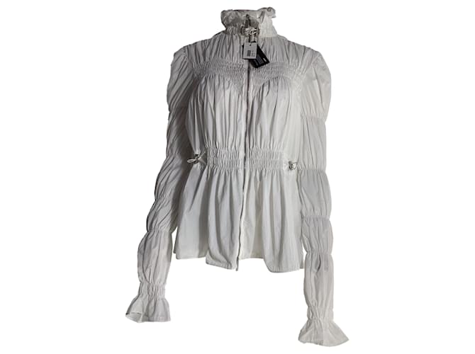 Off White Blusa zip smockata Off-White in nylon bianco Crudo