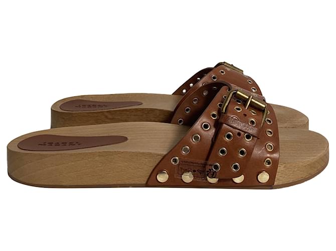 Infradito Jaso in pelle marrone con decorazioni di Isabel Marant