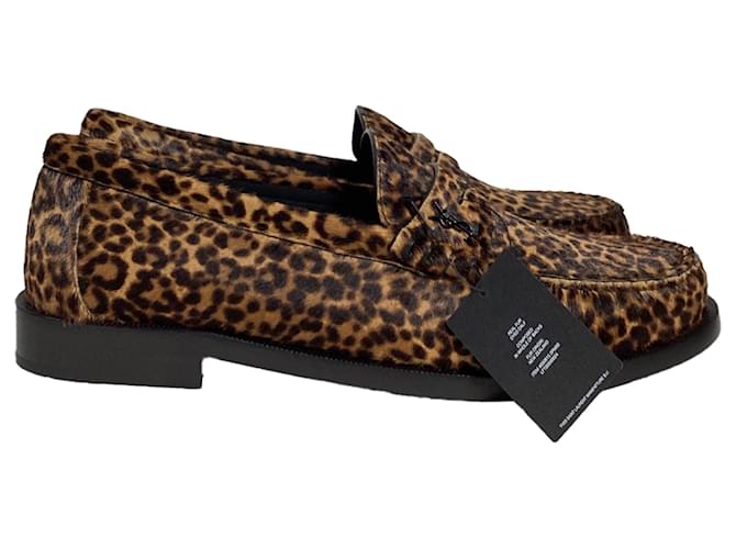 Scarpe Saint Laurent Le Loafer Leopardo in pelle di vitello marrone