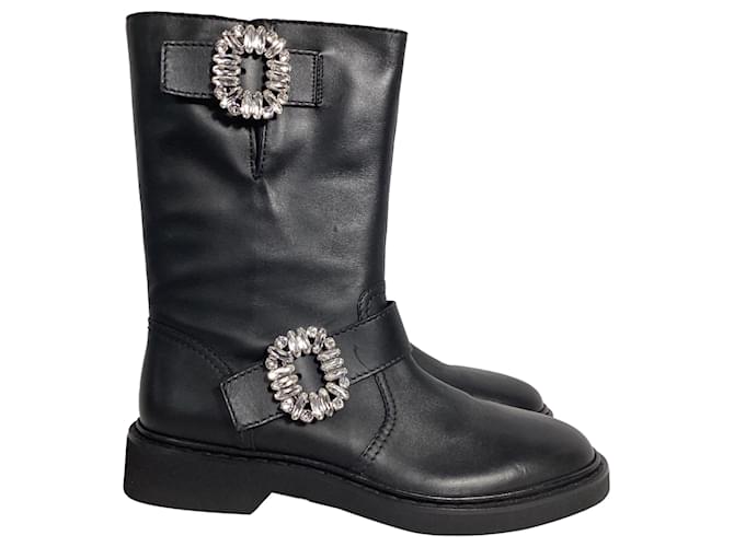 Stivali a metà polpaccio Viv' Strass in pelle di vitello nera Roger Vivier Nero