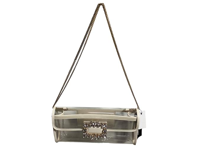 Borsa a mano con fibbia in cristallo Roger Vivier in PVC bianco Crudo