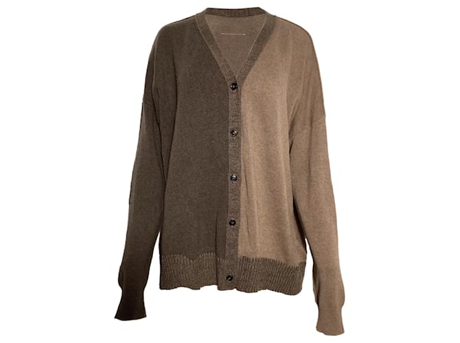 Maison Martin Margiela Cardigan in cotone marrone con toppe in pelle color block sui gomiti di MM6 Maison Margiela Rosso