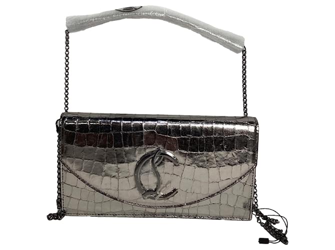 Borsa Clutch Loubi54 di Christian Louboutin in pelle argentata metallica Argento Metallico