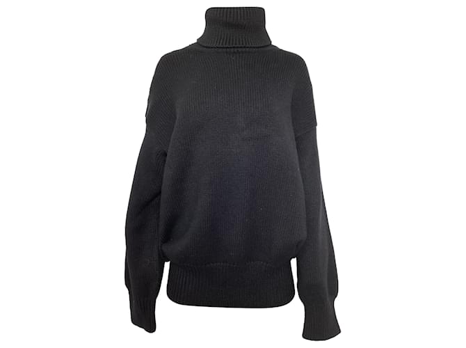 The row Il maglione a collo alto in lana merino nera Nero