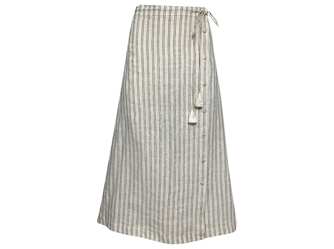 Gonna midi avvolgente in lino a righe Altuzarra Echo in lino avorio Bianco Crudo