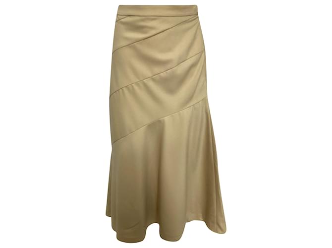 Gonna midi svasata diagonale di Theory in lana khaki Verde Cachi