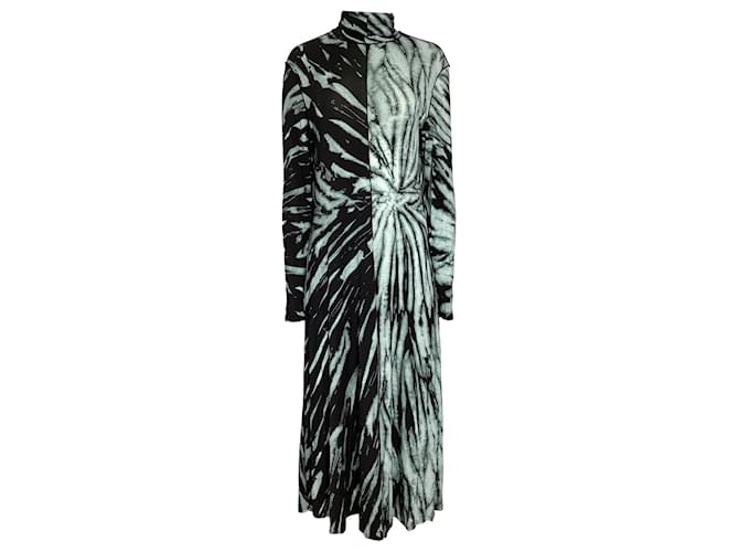 Abito a collo alto in rayon nero con tie-dye a spirale di Proenza Schouler