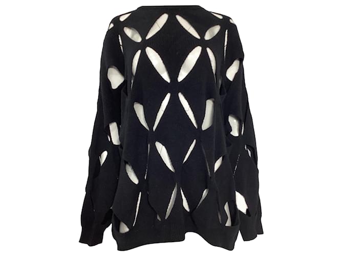 Valentino Garavani Maglione con tagli Valentino in lana vergine nera Nero