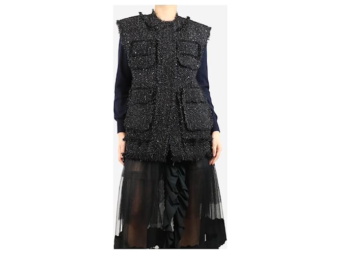 Msgm Gilet in tweed nero lurex sfilacciato - taglia UK 10