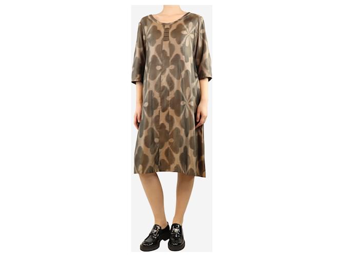 Dries Van Noten Abito midi in seta stampata marrone - taglia UK 8