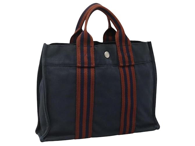 Hermès HERMES Fourre Tout PM Borsa a Mano in Tela Blu Marino Marrone Auth ti2734 Blu navy