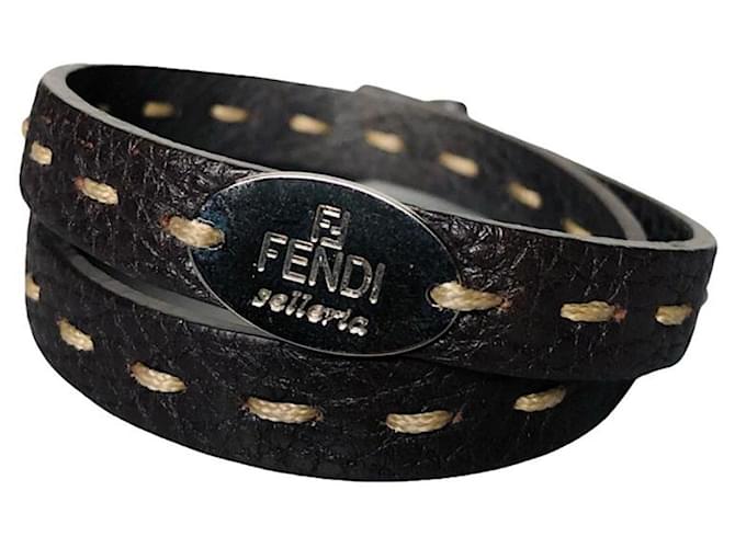 Bracciale in pelle marrone Fendi Baguette