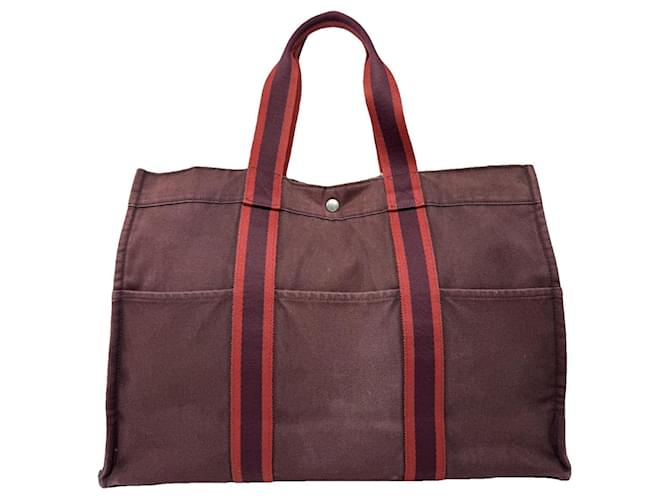 Borsa da viaggio in cotone bordeaux di Hermès Bordò