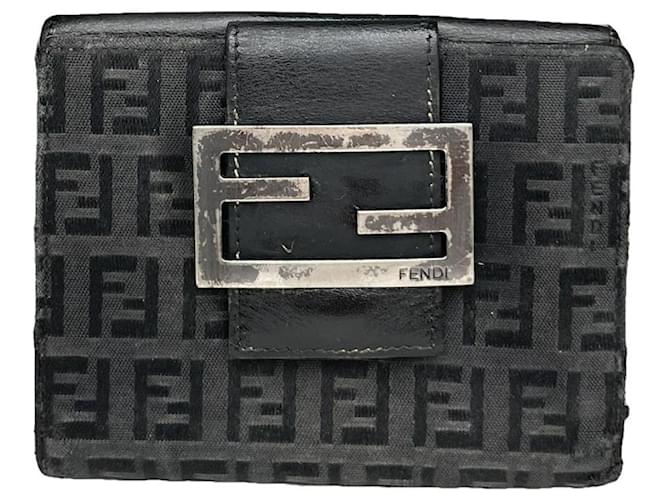 Portafoglio in cotone nero Fendi Baguette