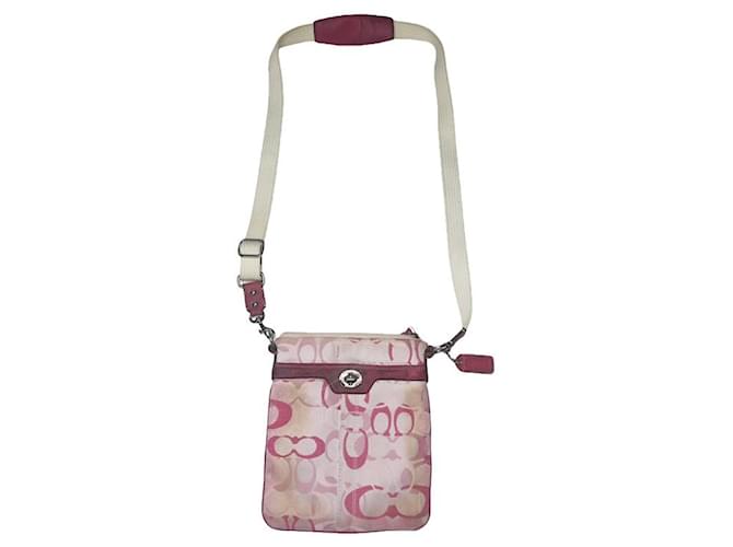 Borsa a mano in cotone rosa Sufflette Signature di Coach