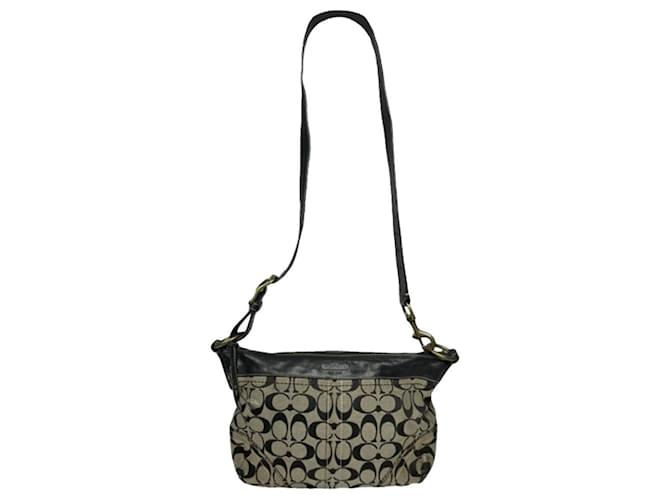 Borsa a mano in cotone nero Sufflette Signature di Coach