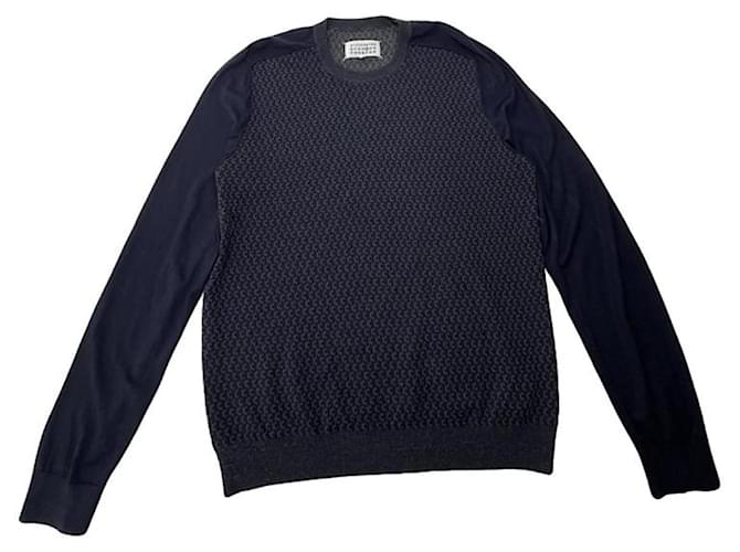 Maison Martin Margiela Maglione in Lana Blu Navy e Felpa