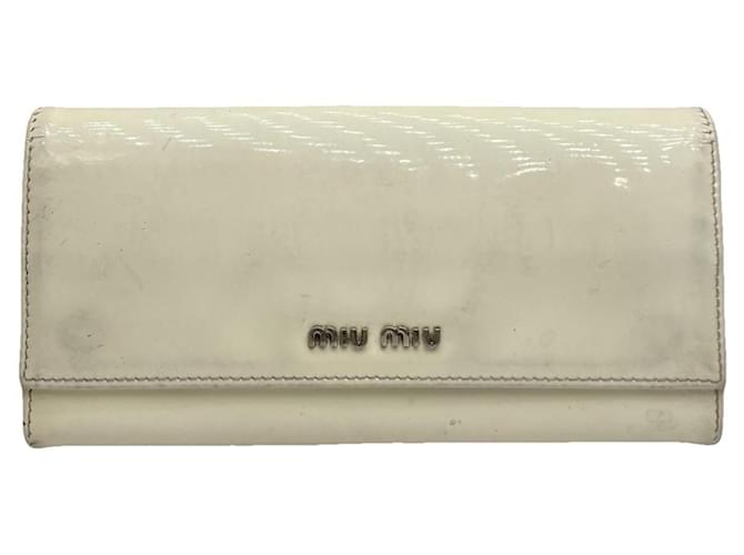 Portafoglio in pelle verniciata bianca Miu Miu Bianco