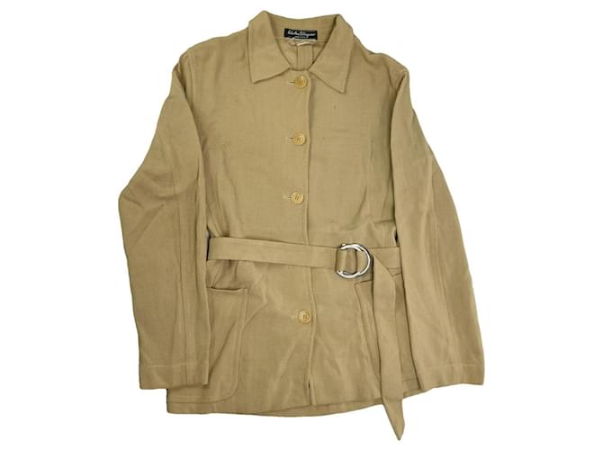 Trench coat in lana beige Salvatore Ferragamo