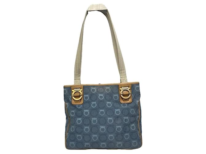 Borsa a mano iconica in cotone blu Salvatore Ferragamo