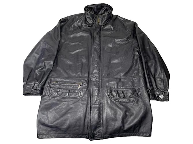 Cappotto in pelle nera Saint Laurent Nero