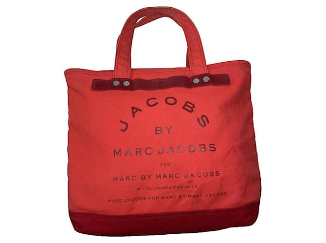 Borsa in cotone rossa The Tag Tote di Marc Jacobs Rosso