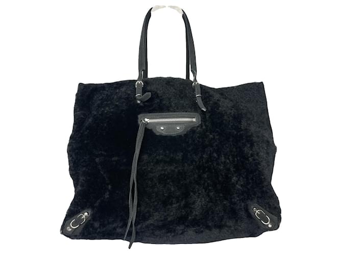 Borsa a mano in pelliccia nera Balenciaga City Nero