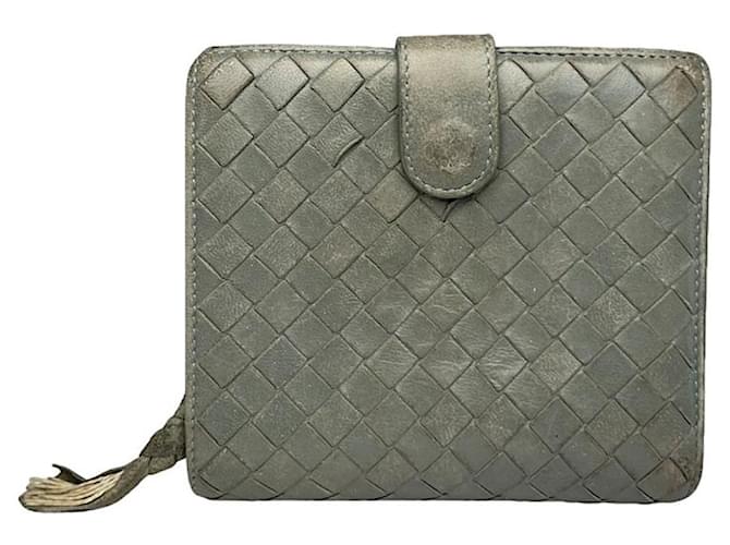 Portafoglio in pelle grigia Intrecciato di Bottega Veneta Grigio