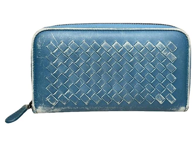 Portafoglio in pelle blu Intrecciato di Bottega Veneta